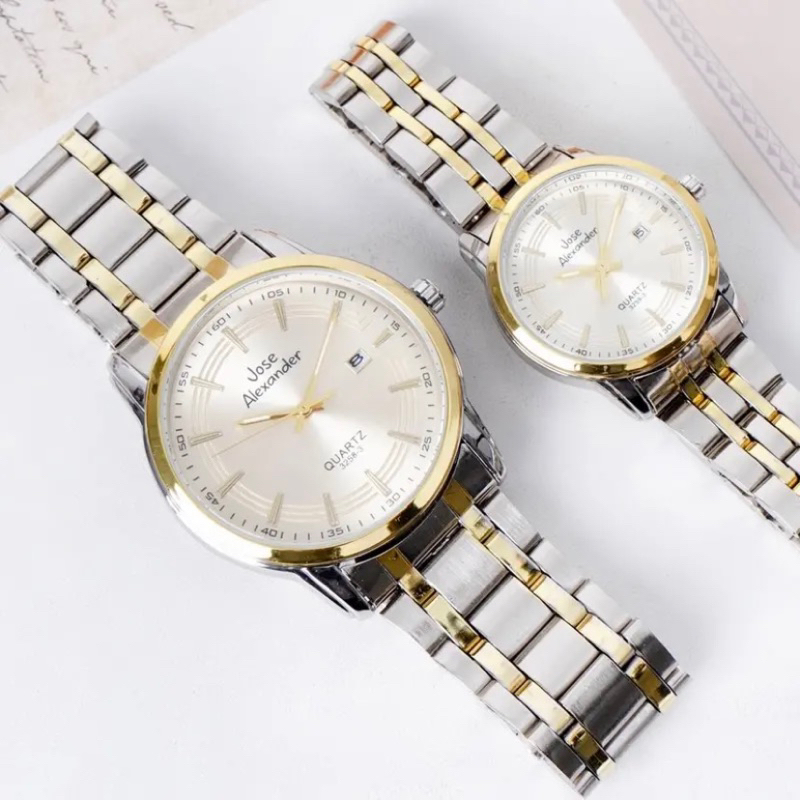 JS 3258-3 Jam Tangan Couple/Pasangan Rantai Original Mesin Tanggal Aktif & 100% Anti Air