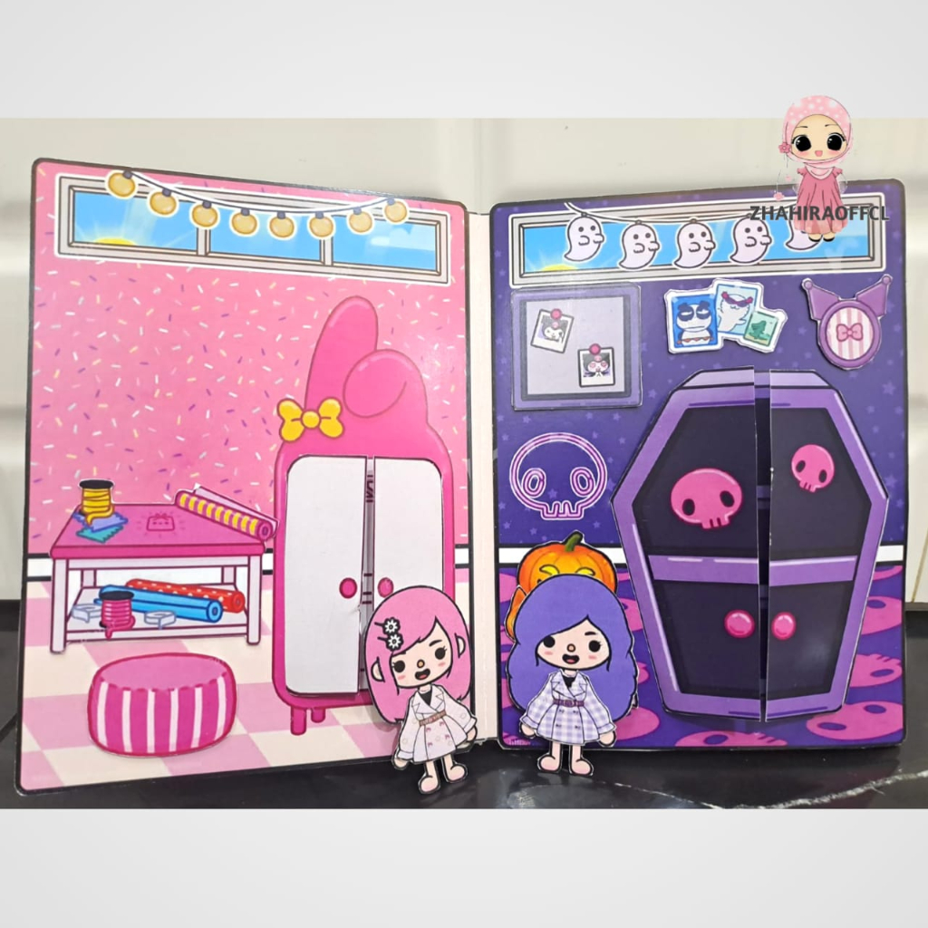 mainan anak perempuan TOCA BOCA KUROMY MY MELODY QUIET BOOK PAPER DOLL BONGKAR PASANG BONEKA KERTAS