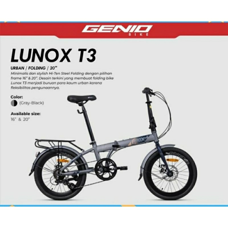 Sepeda Lipat 16 inch ukuran 16 Genio Folding Lunox T3 1.0 NEW