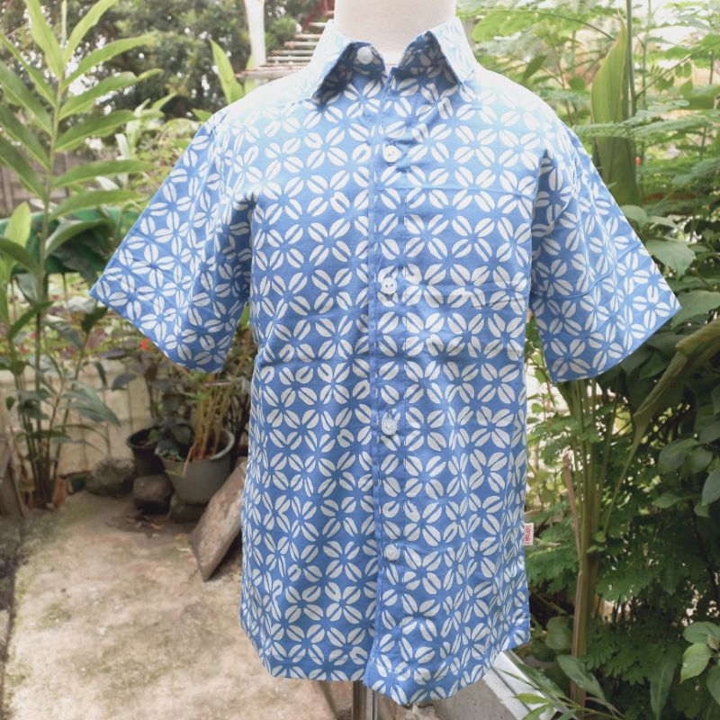 Kemeja Batik Anak Cowok Biru Muda 3-12 Tahun