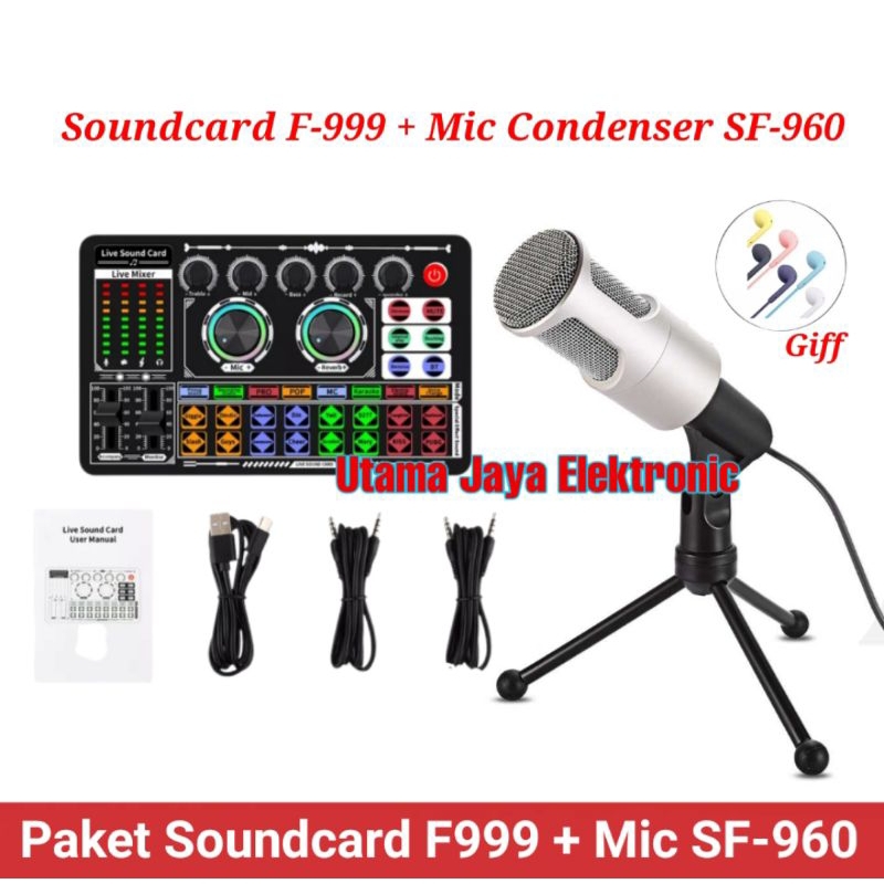 Paket Microphone SF-960B Soundcard F999 Mic Condenser Live Streaming Boardcast Terbaik