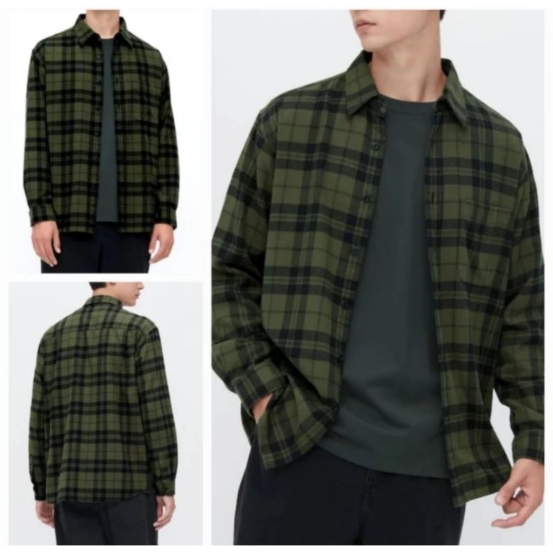 Kemeja Flannel UniqloOlive Flannel Shirt