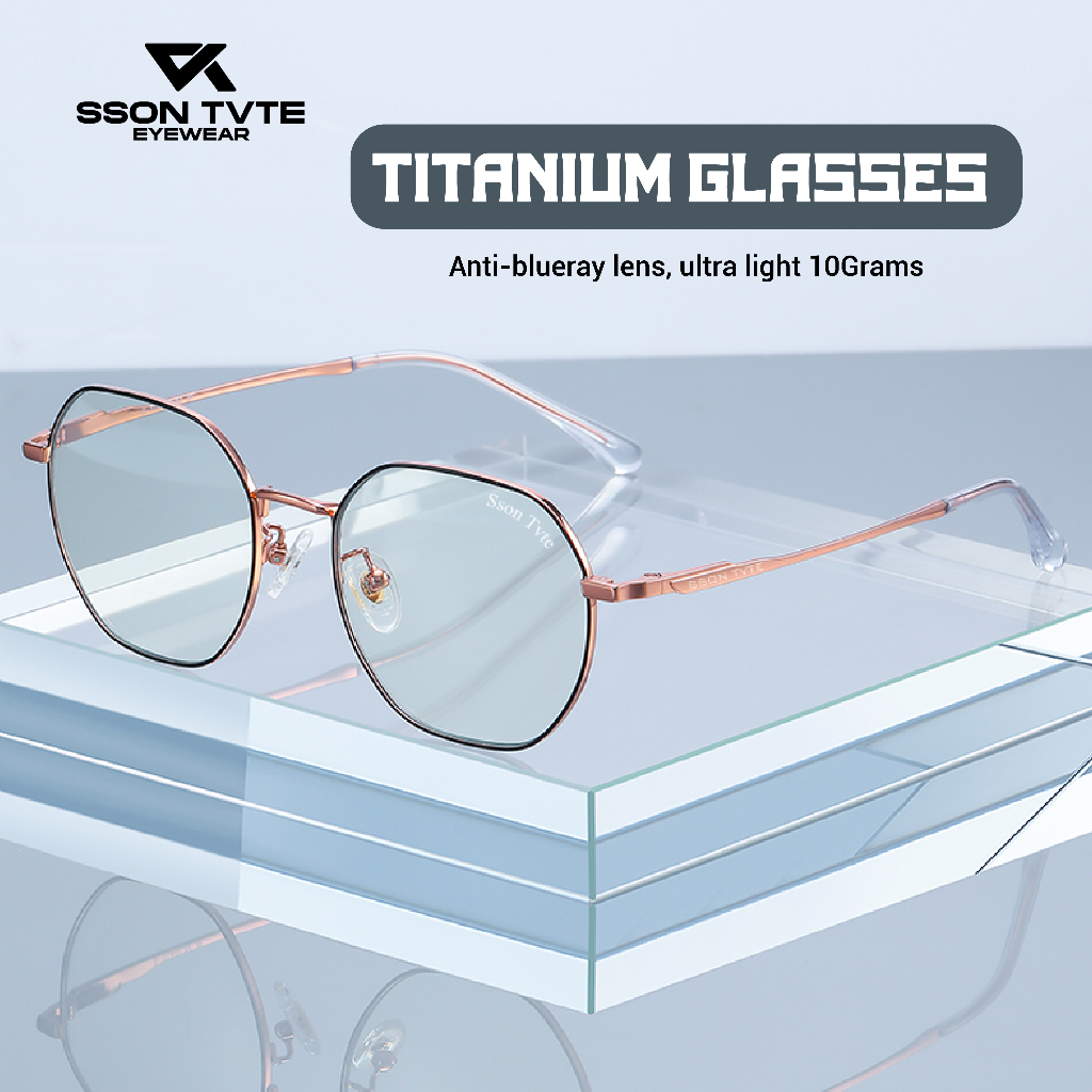 SSON TVTE Frame Kacamata Lensa Minus Pria Wanita Frame Bulat Titanium ST6210