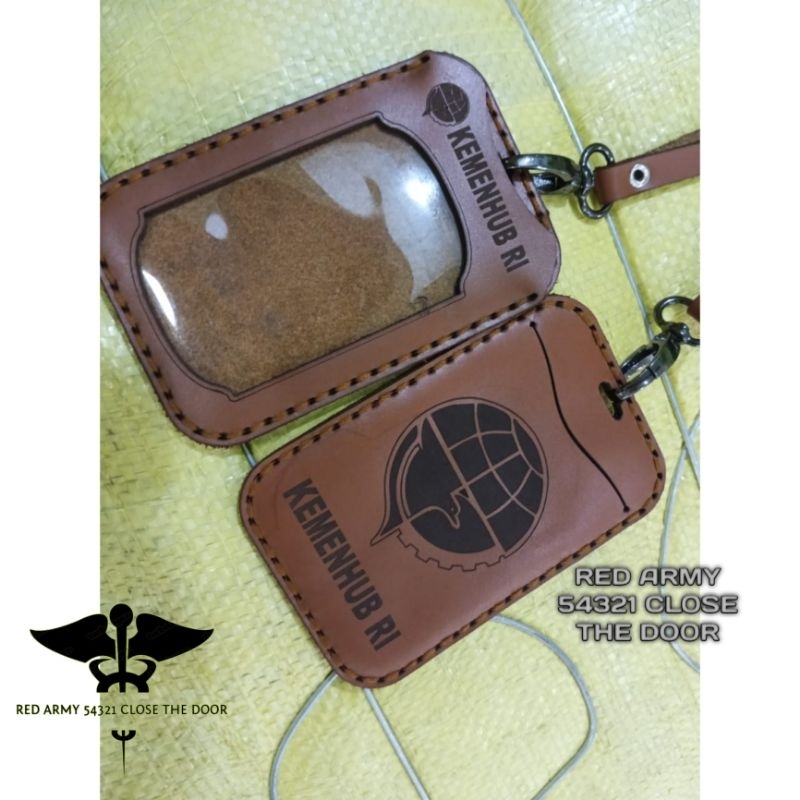 

ID Card Holder Kulit Asli Tali Lanyard Name Tag Logo KEMENHUB RI