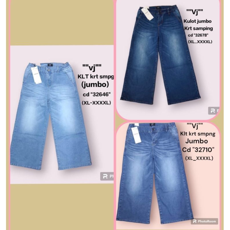 VJ IMPORT KULOT JEANS PINGGANG KARET LIGHT BLUE