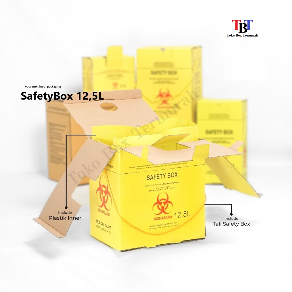 SAFETY BOX 12.5 Liter Lengkap (Tali + Inner Plastik) Sampah Medis/Safetybox/Alkes/BioHazard/Kardus/B