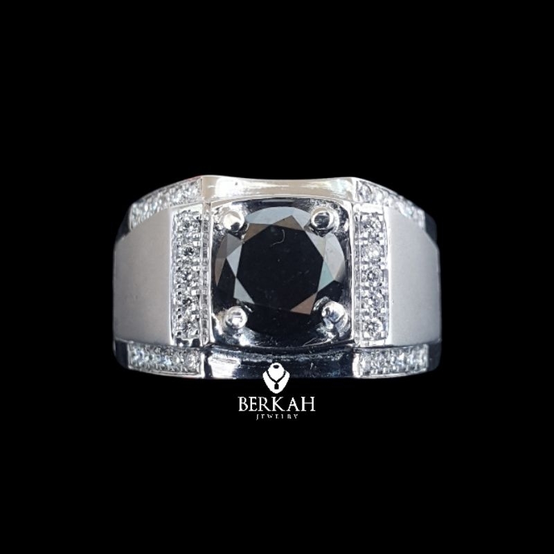 Berlian Hitam Asli Cincin Pria Lelaki Cowok Ring Perak Palladium & Berlian Putih Asli