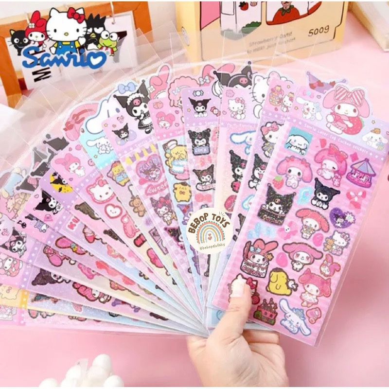 

(DAPET 3 PCS) STIKER SANRIO HOLOGRAM LEMBARAN GLITTER / STICKER ANIME KUROMI CINNAMOROLL MELODY LUCU