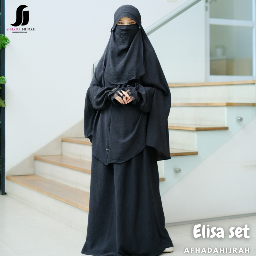 Afhadahijrah - gamis syari set Elisa terbaru murah