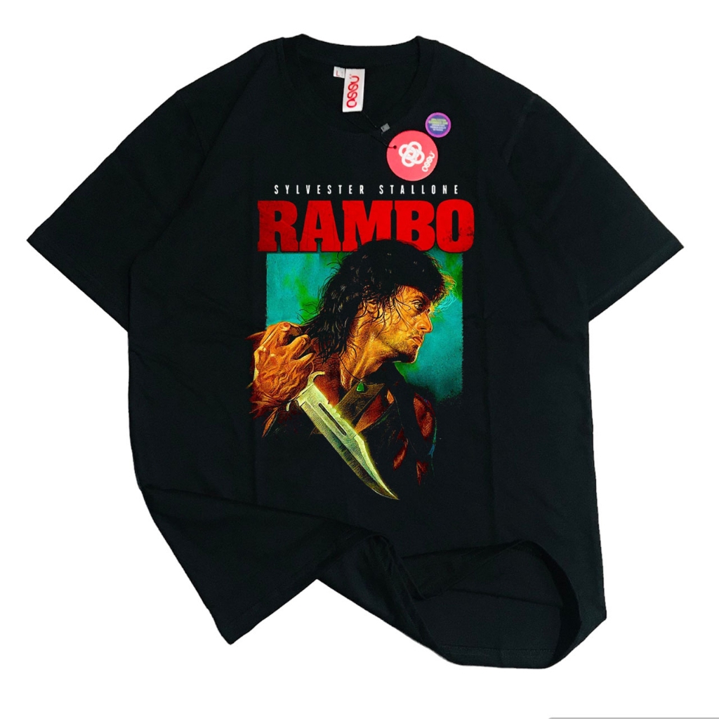 OSSU Tshirt Vintage Movie Rambo Black Washed Sand Washing Tee