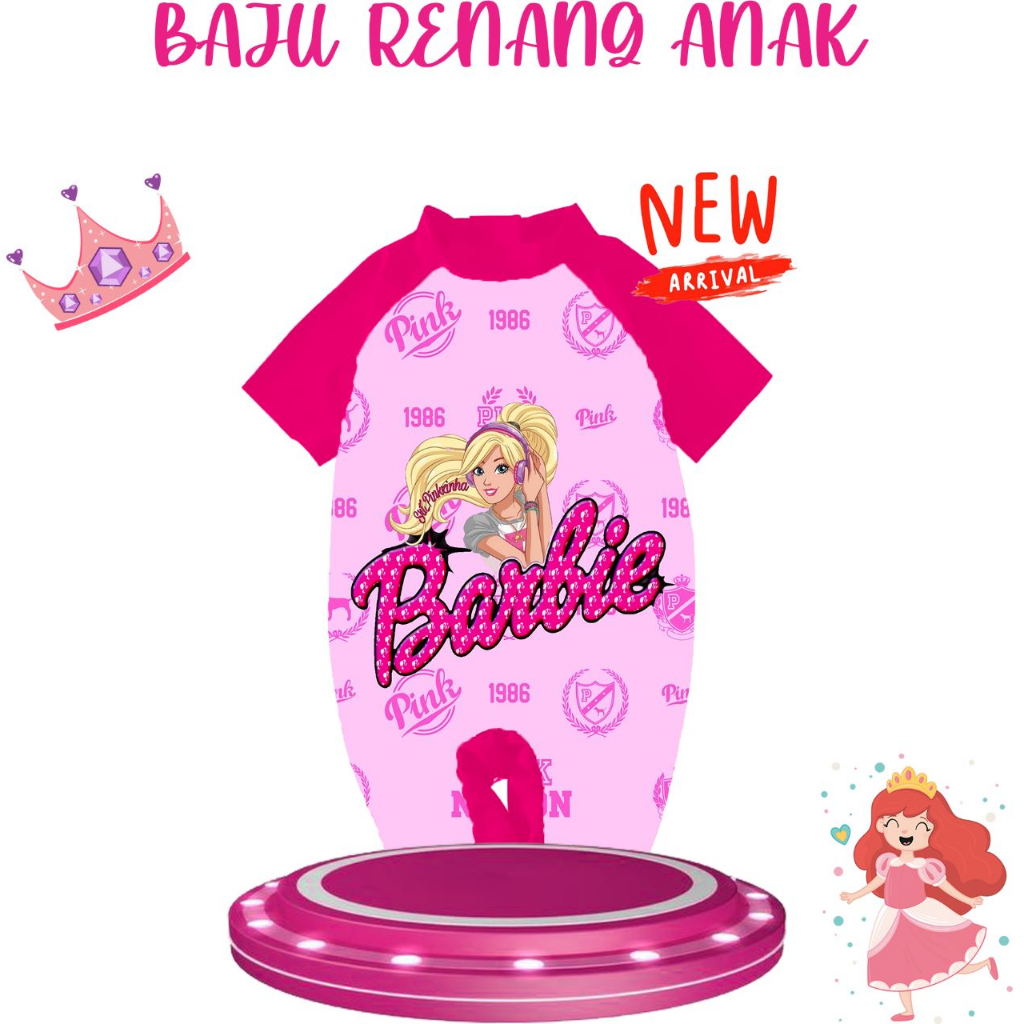 Baju Renang Anak/Baju Renang Anak Perempuan/Baju Renang Anak Print Karakter Kombi Fanta Barbie
