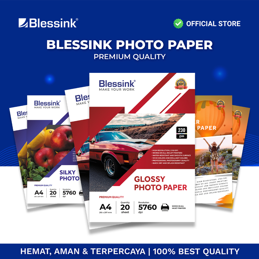 Kertas Foto Silky Photo Paper / Glossy Photo Paper / Sticker Photo Paper BLESSINK A4 / 10R Original