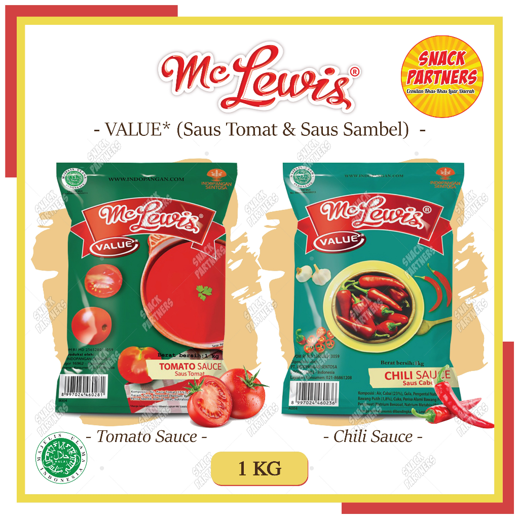 

MC LEWIS VALUE 1 KG - Saus Saos Tomat Sambal Sambel Cabe Pedas / Tomato and Chili Sauce 1KG