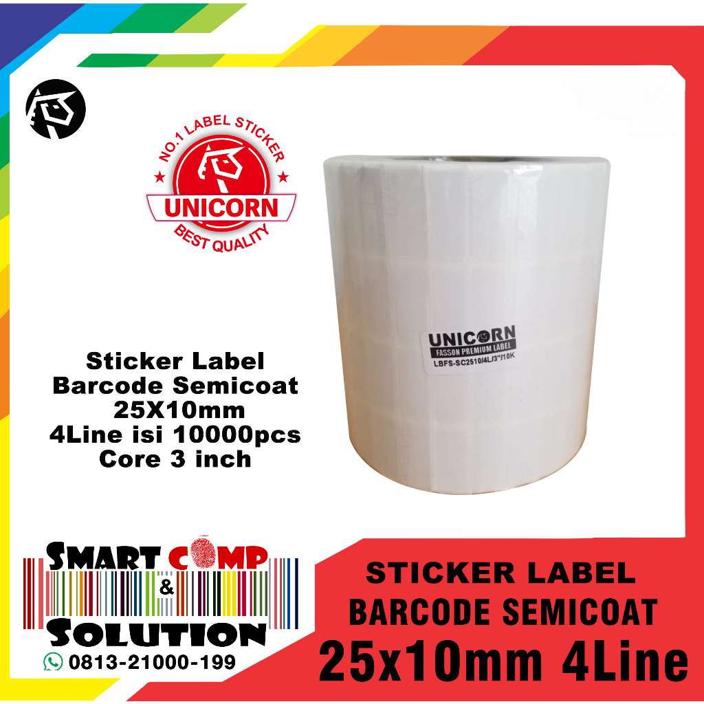 

Stiker Label barcode Semicoated 25x10mm 4Line Core 3" @10.000pcs