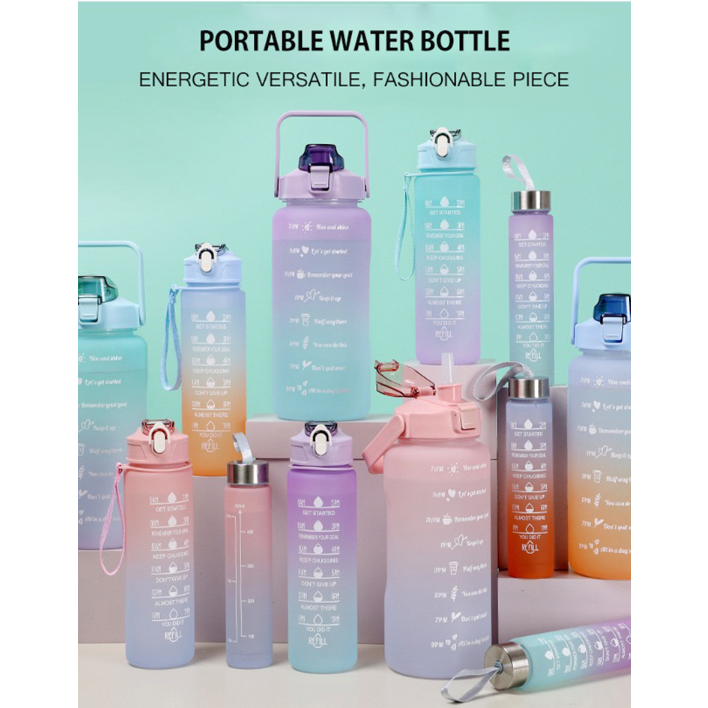Botol Minum Gradasi 3 in 1 & 4 in 1 Viral Botol Motivasi Beranak Korea 2 Liter + 1 liter + 500ml Set