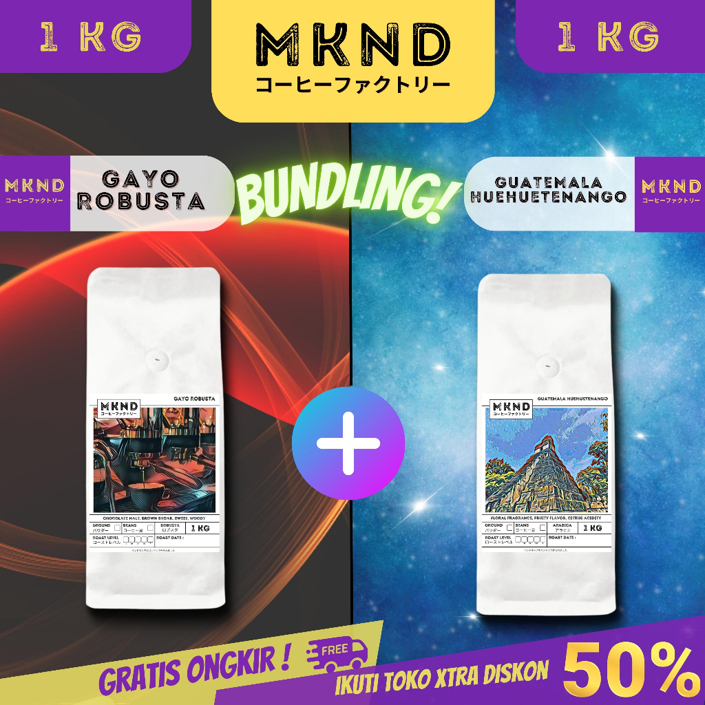 

MKND® BUNDLING HEMAT 2X1KG KOPI ROBUSTA ACEH GAYO +ARABIKA GUATEMALA HUEHUETENANGO IMPORTED BEANS BY MKND® PROMO DISKON | BIJI BUBUK | SINGLE ORIGIN | PREMIUM COFFE | ROASTED BEANS | MANUAL BREW | COFFE ROASTERY