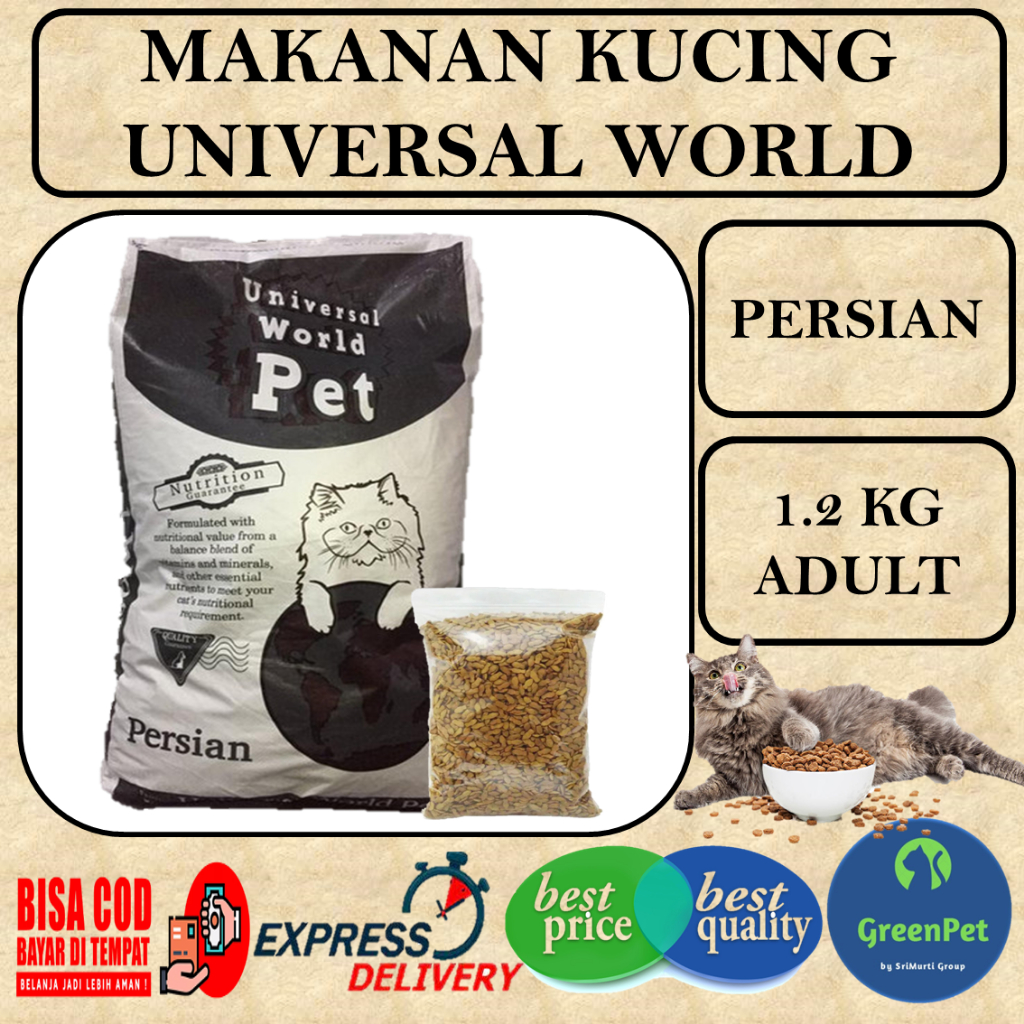 Makanan kucing kering Universal world persian kemasan repack 1,2 Kg univ world persian