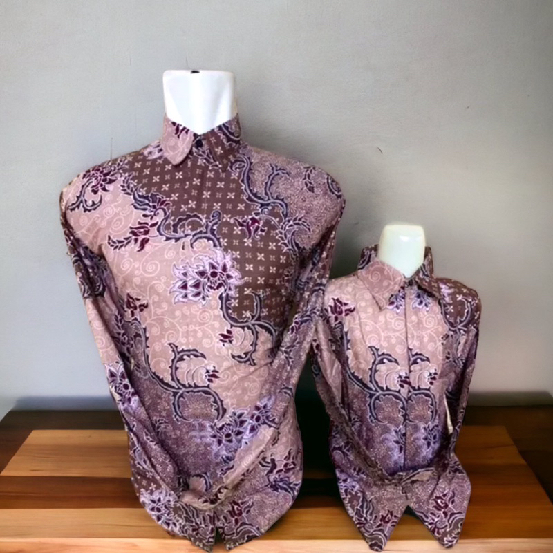 PINK SALEM  Baju Batik Couple ayah dan anak lapisan furing hero Warna peach,warna salem,Batik pasang