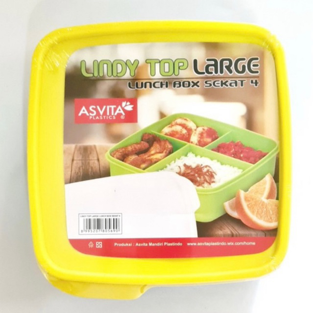 asvita tempat kotak nasi segi lunch box Lindy top sekat