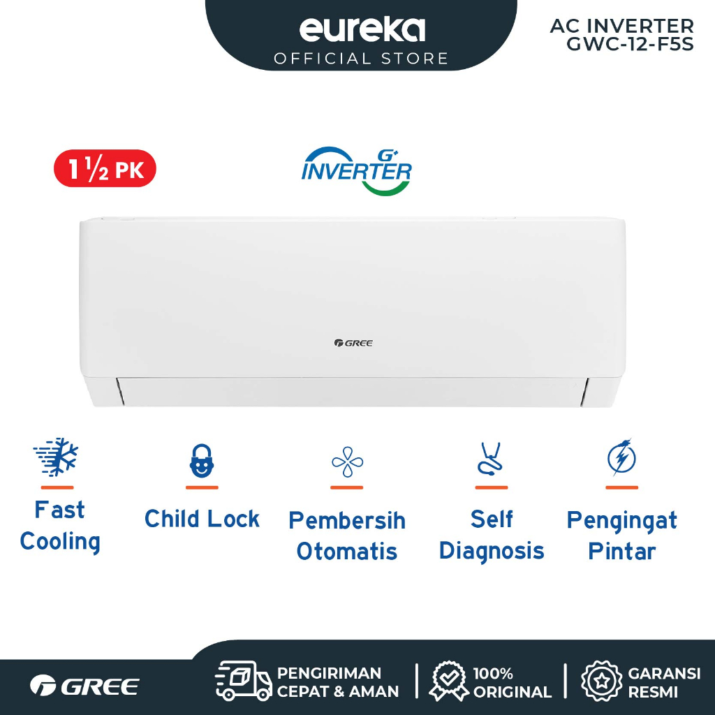 GREE AC Inverter 2 PK - GWC-18F5S - Inverter  F5S Series - With Smart Cleaner System & Power Drop