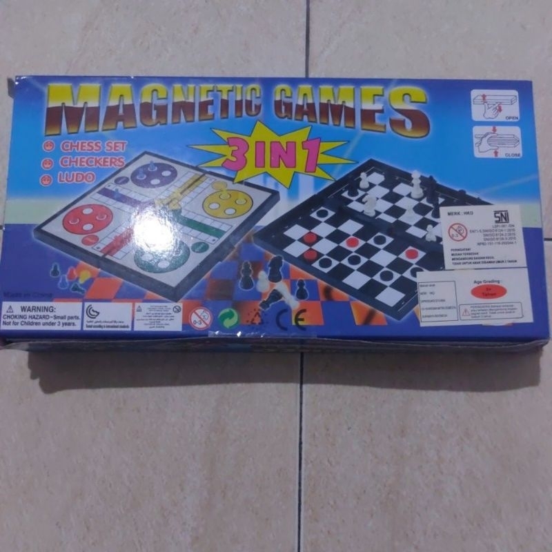 Magnetic Games 3 in 1 ( Chess set, Checker & Ludo ) Mainan edukatif