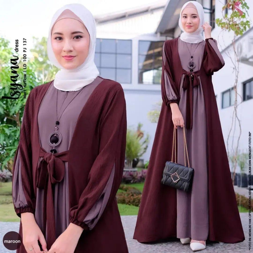 Isyana Maxy Dress Baju Muslim Wanita Dress Muslim Menyusui Long Dress Isyana Ceruty Combi Tali Pingg