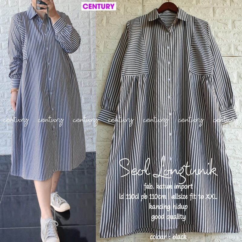 TUNIK ATASAN KATUN SALUR IMPORT /STRIPE LD110CM TERBARU