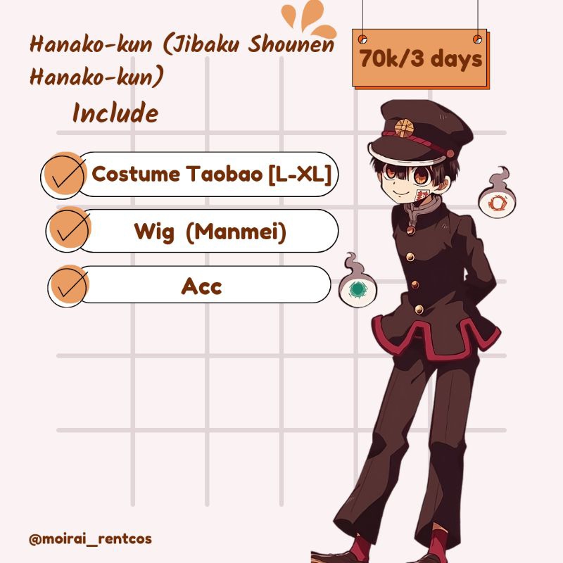 RENTAL COSTUME COSPLAY HANAKO KUN / JIBAKU SHOUNEN HANAKO-KUN