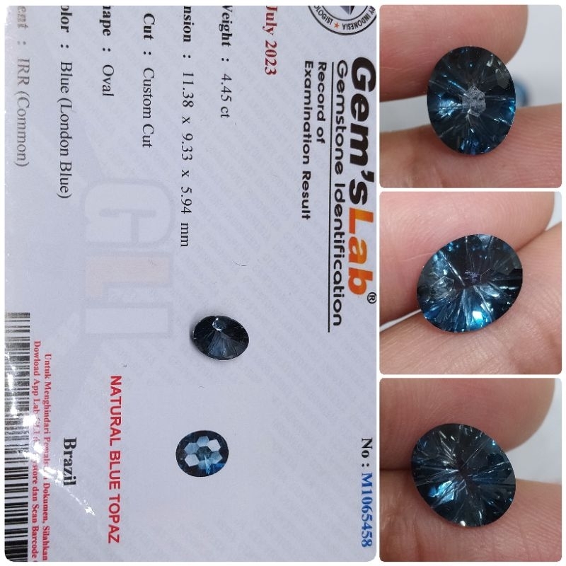 Natural London Blue Topaz 4,45 ct Top Color memo GLI Garansi IRR