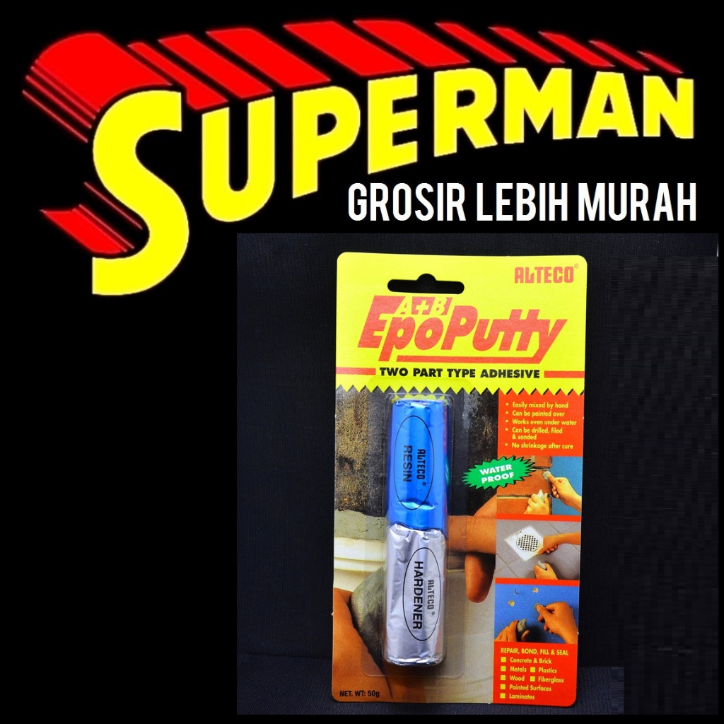 

LEM EPO PUTTY BESAR 50GR ORI ASLI set alteco porting 150 g lem universal beton fiberglass logam pvc plastik kayu akuarium aquarium waterproof supermanjogja superman jogja