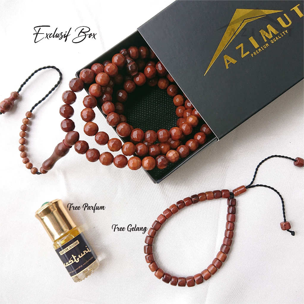 (GRATIS EMAS) Tasbih Premium Kayu Kaukah Orginal Bulat KRISTAL / Tasbih Asli KAYU KOKKA Kaukah Berse