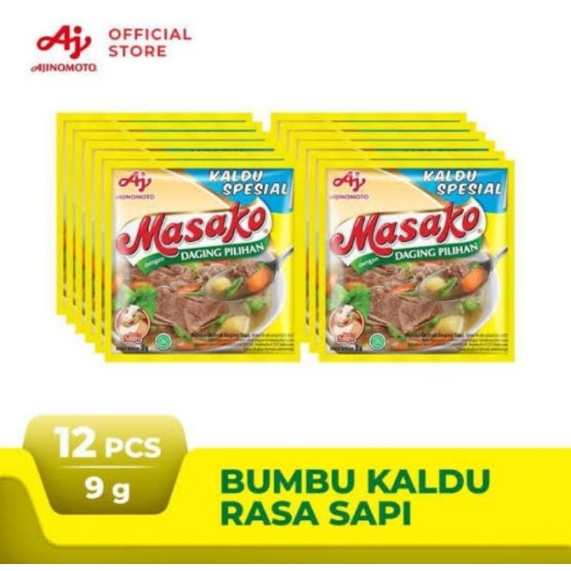 

Masako Bumbu kaldu rasa sapi sachet 9gr Renceng isi 12 pcs