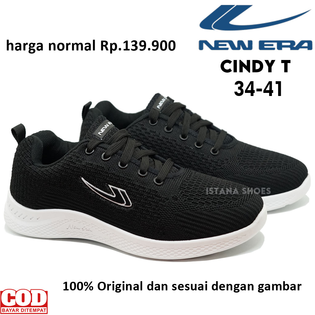 Sepatu Sekolah Anak Laki Laki Perempuan New Era CINDY Hitam Putih Tali, Sepatu Sekolah Anak SD SMP S