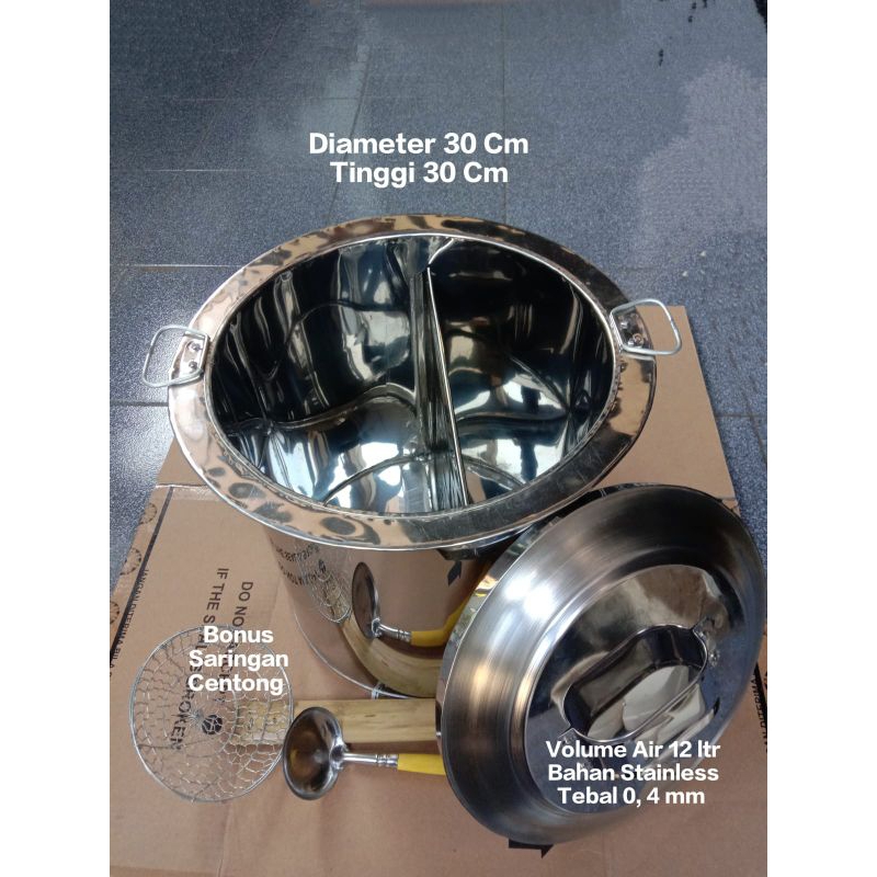 Dandang Mie Ayam Sekat Ukuran 30 Cm x 30 Cm Bahan Stainless