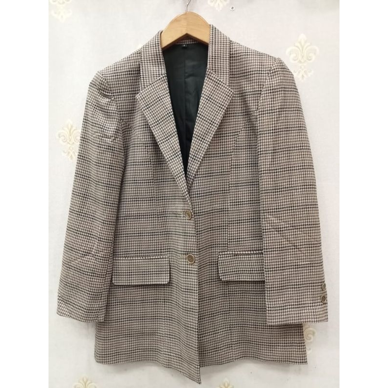 Jas blazer wanita kotak coklat