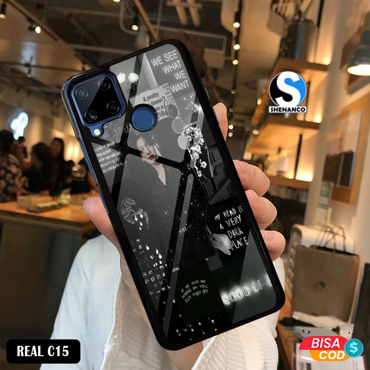 Case Realme C15 C21 Terbaru Fashion Case Gambar Motif BTS Aesthetic Black Casing Hp Case Murah Hardc