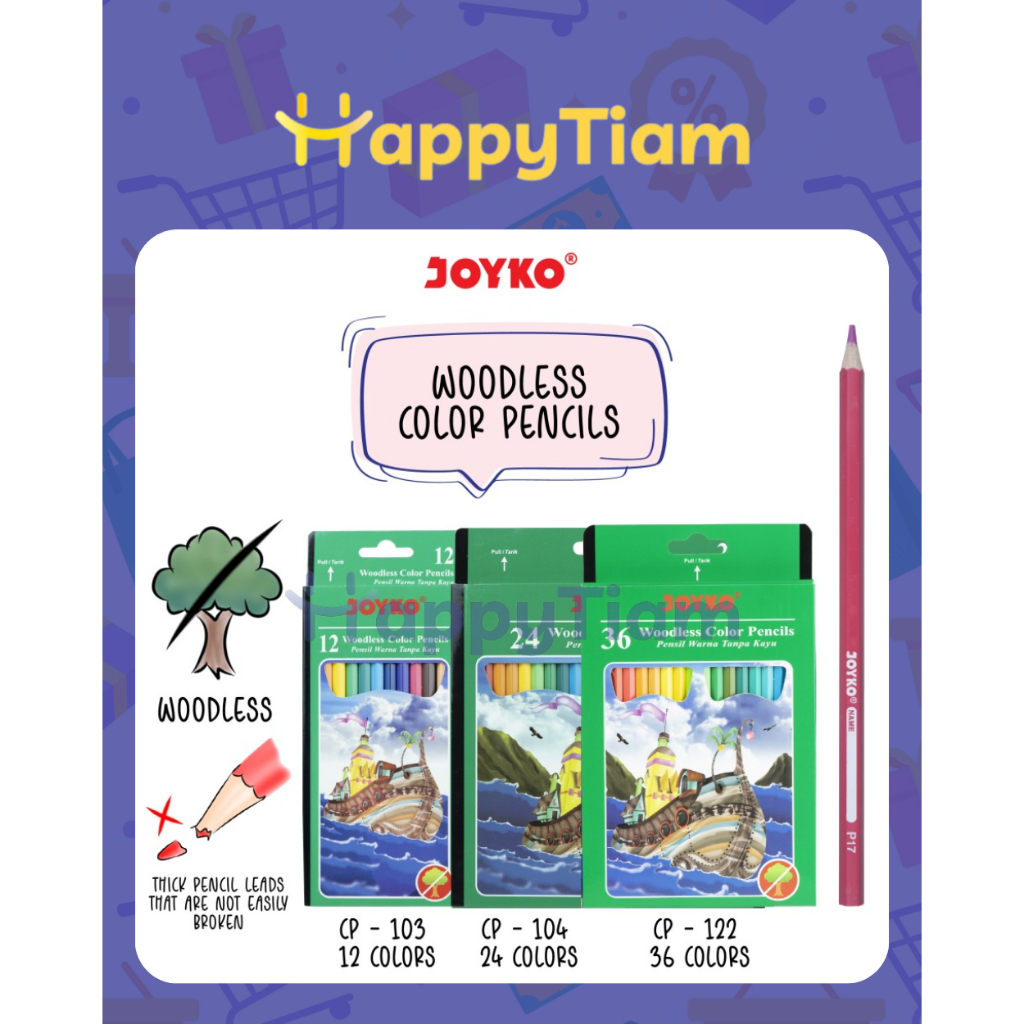 

PENSIL WARNA CP-103 CP-104 CP-122 JOYKO ~ WOODLESS COLOR PENCILS HEXAGONAL GRIP