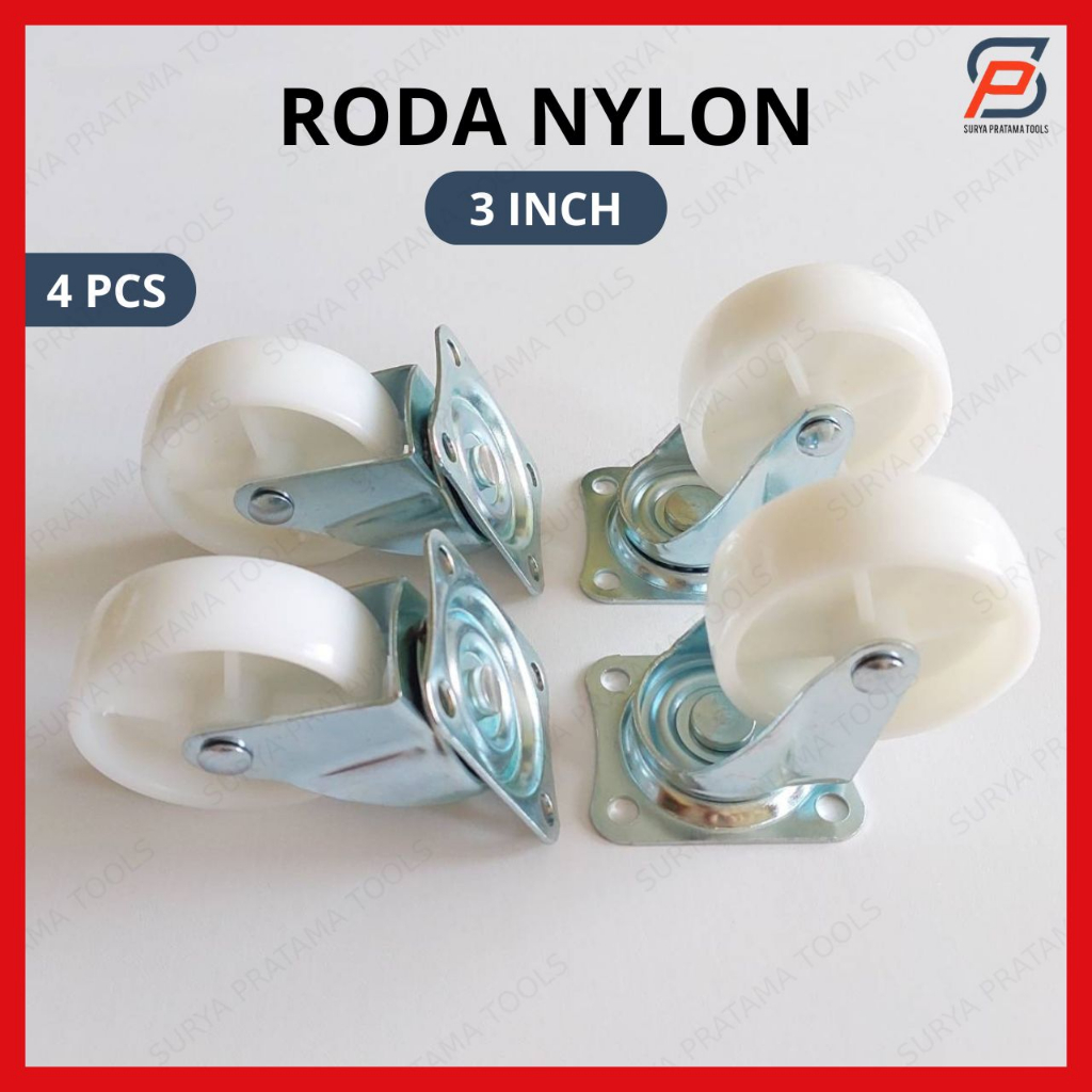 Roda Troli Nylon 3 Inch 1 Set 4 Pcs Roda Caster Etalase Nylon 3" Inci