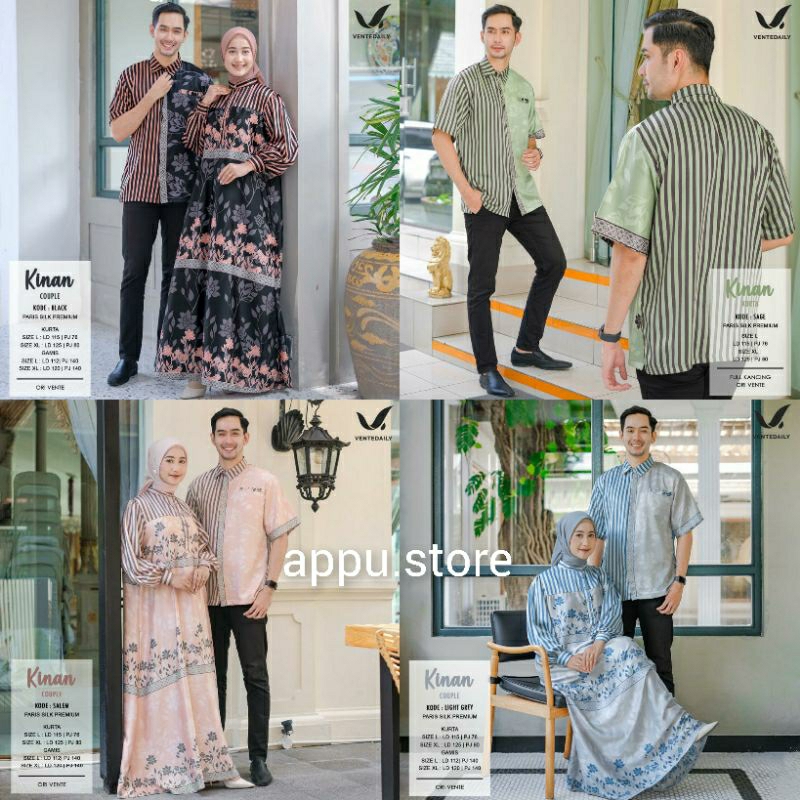 Vente Daily Kinan Couple Set Kondangan Kekinian Jumbo Satin Silk Premium / Baju Pasangan Kondangan B