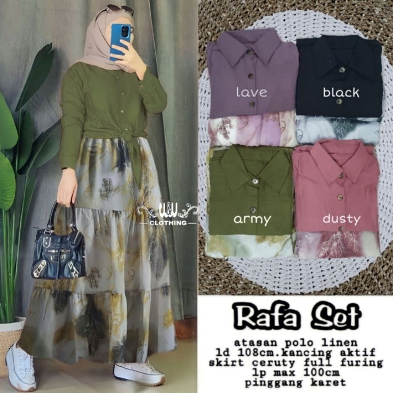SETELAN WANITA ATASAN + SKIRT POLO LINEN // RAFA SET ORI W&W