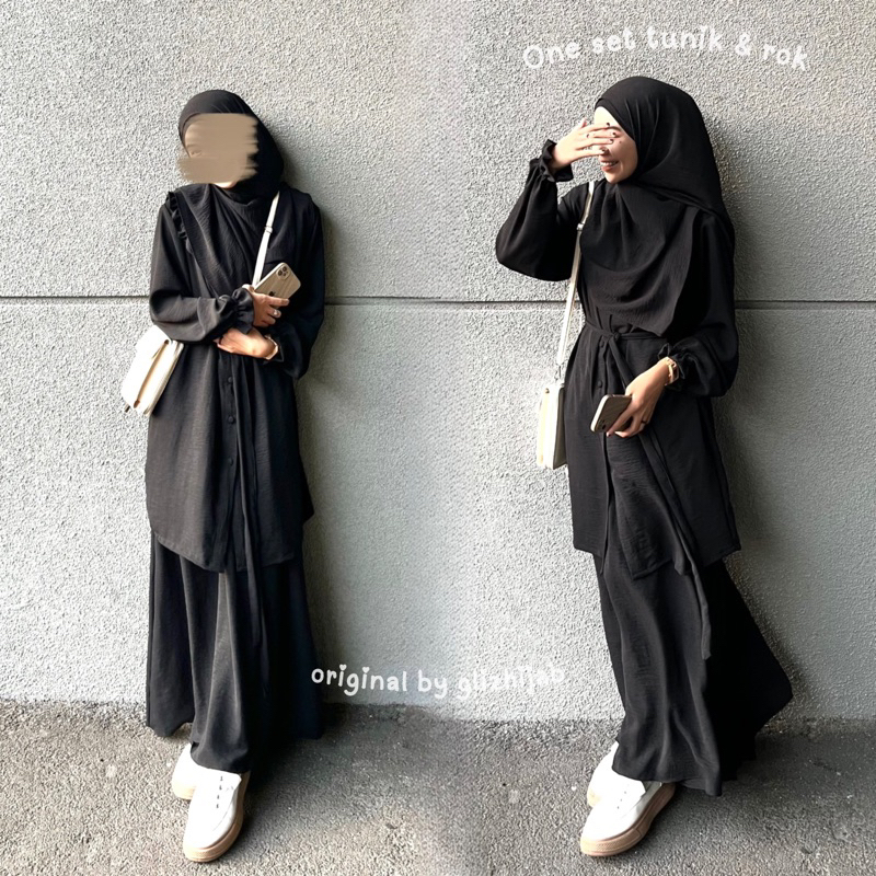 GlizHijab - Ricis One Set Tunik Rok Muslim Jumbo Terbaru Tunik Busui Bahan Rayon Crinkle size XS S M