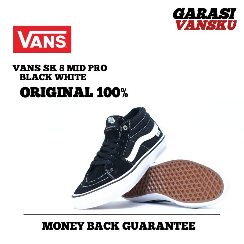 VANS SK 8 MID PRO BLACK WHITE ORIGINAL