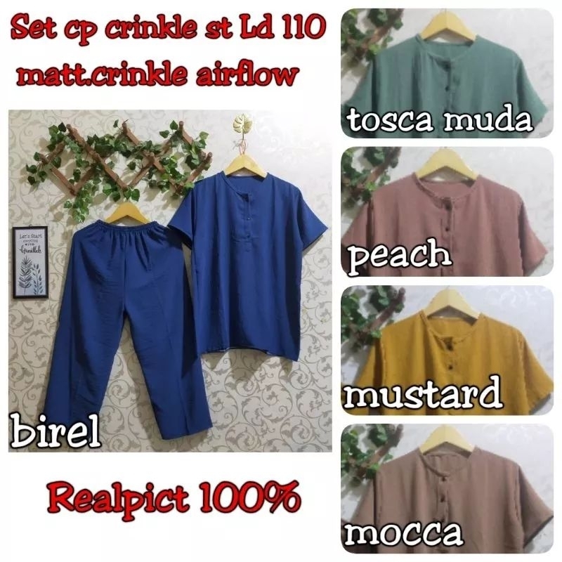 LD 110 Setcel Lengan Pendek Crinkle/Setelan Crinkle Airflow/Setcel Daily/Oneset pendek crinkle