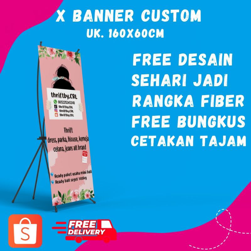 FREE DESAIN Cetak X Banner Wisuda Wedding Pernikahan Ulang Tahun Pop Ice Bakaran Sosis Brlink Laundr