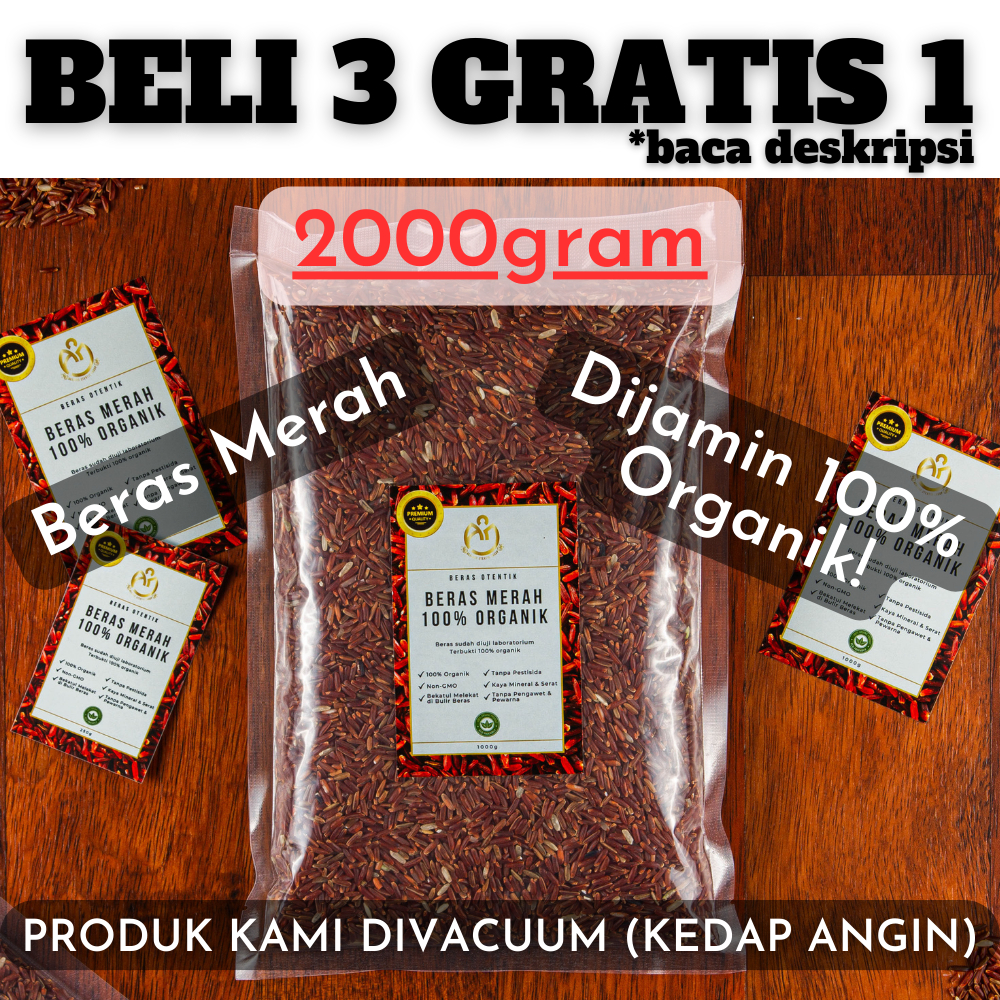 BERAS ORGANIK Beras Merah Otentik 100% Organik 2000gram/2kg