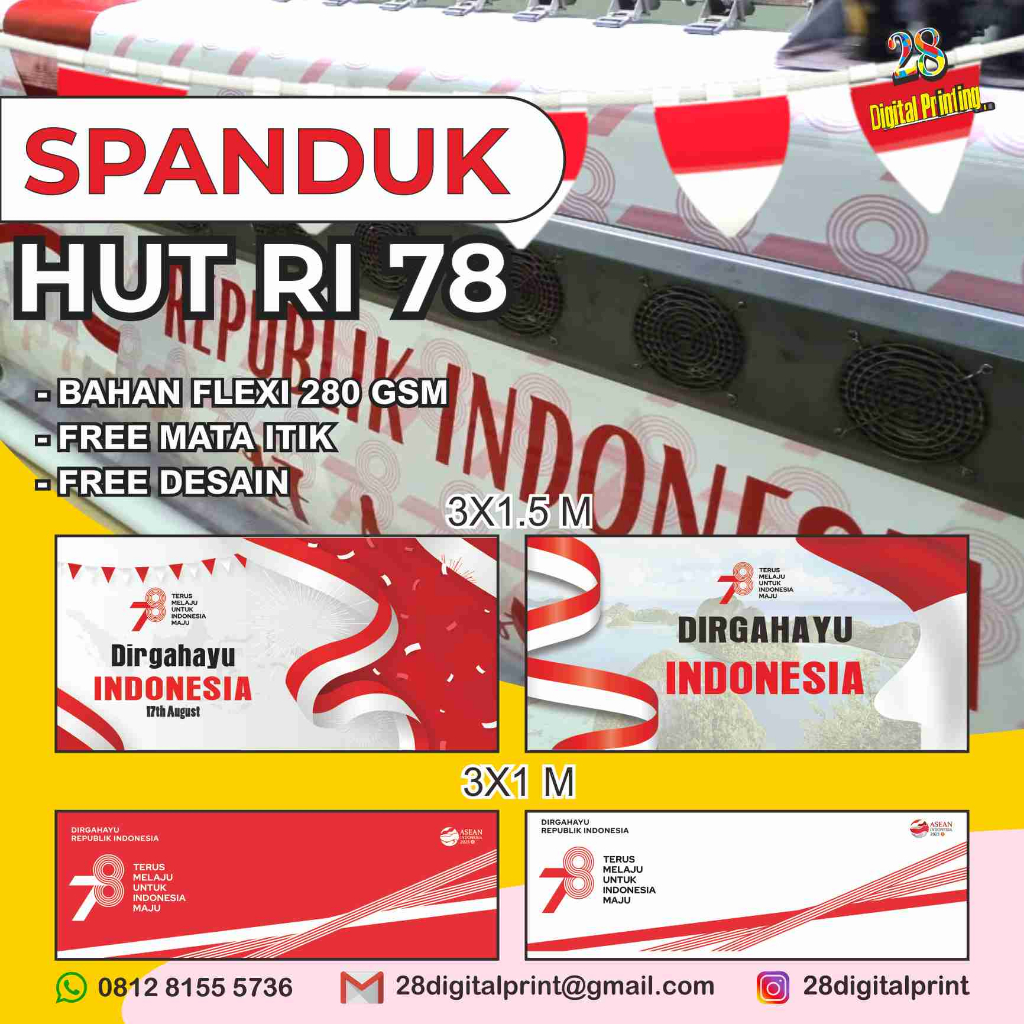 BANNER DIRGAHAYU REPUBLIK INDONESIA HUT RI KE 78 / PROMO HUT RI Cetak MMT / Banner / Spanduk / Backd