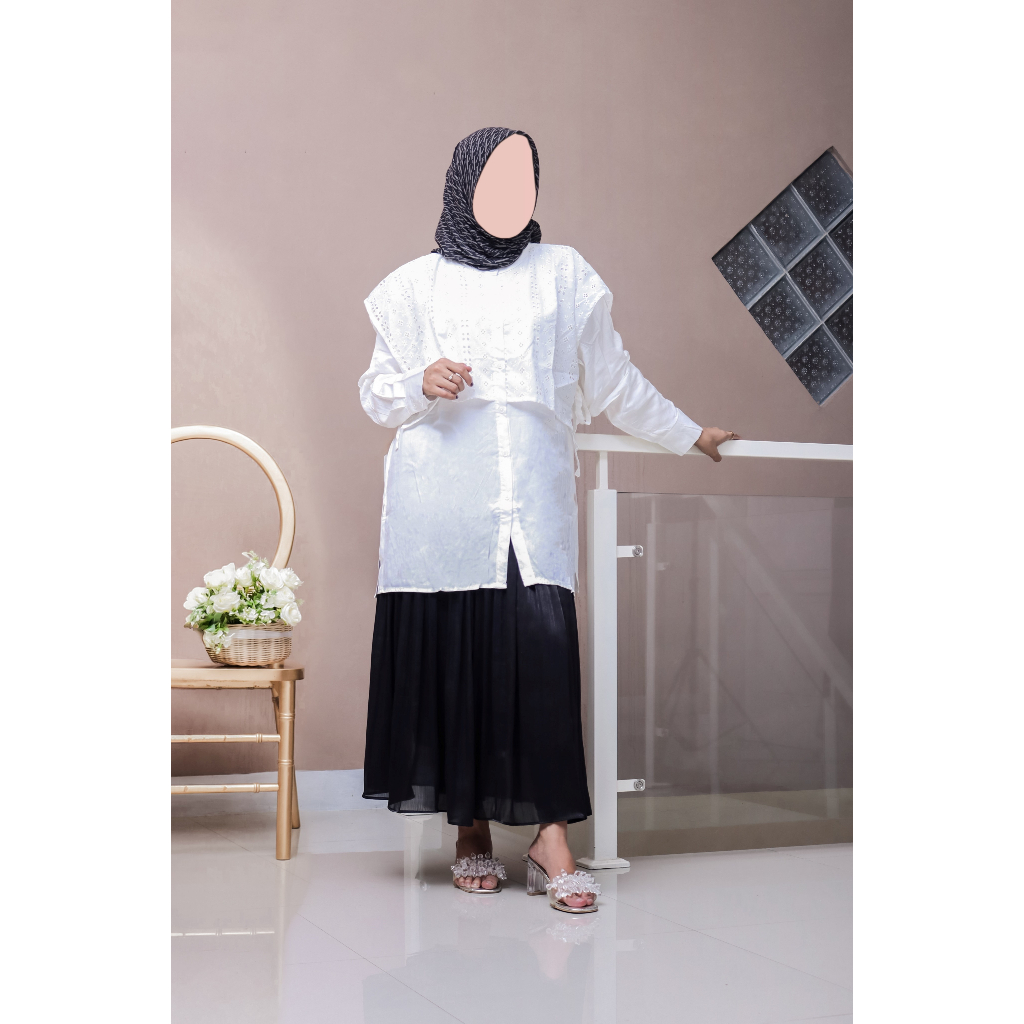 Bella Embroidery Top/ vest embroidery/ kemeja oversize/ tunik broken white/ shirt