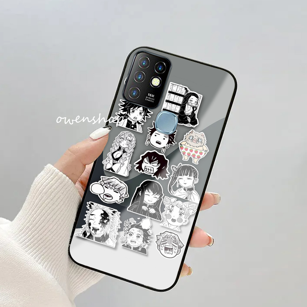 Soft Glass Kaca Untuk INFINIX HOT 10 Terbaru (T112) Motif Anime Gray Softcase Kilau Pelindung Belakang Ponsel Accessories Smartphone Casing Handphone Fashion Case Hp - COD
