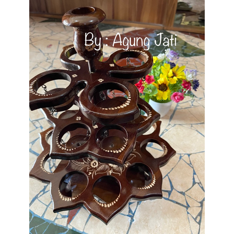 AQUA TERATAI TUMPUK 3 |AQUA TERATAI |TEMPAT AQUA GELAS| TEMPAT MINUMAN GELAS | TEMPAT AQUA KAYU JATI