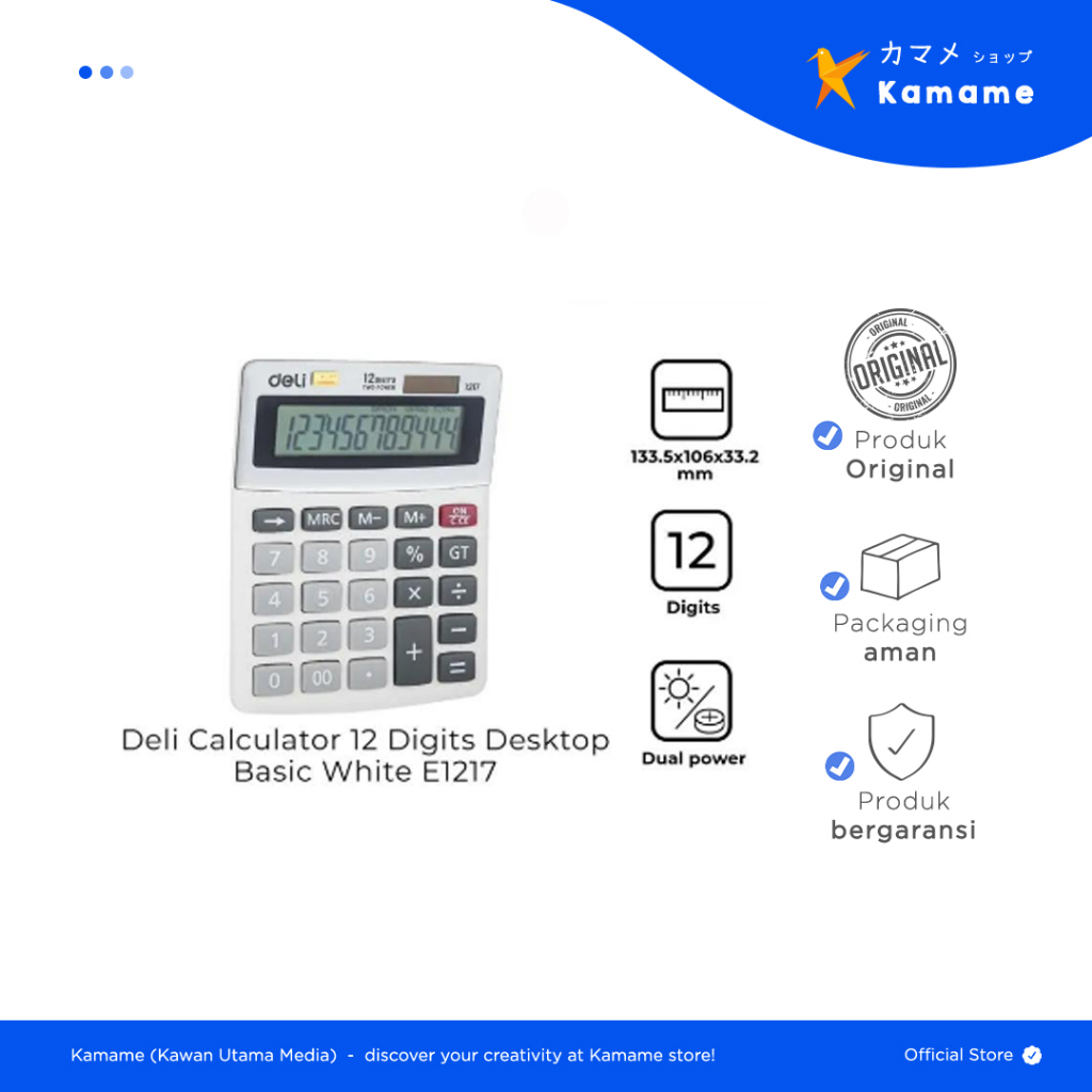 

Deli Desktop Calculator - Kalkulator Retro 12 Digit WHITE 1217 - Kamame